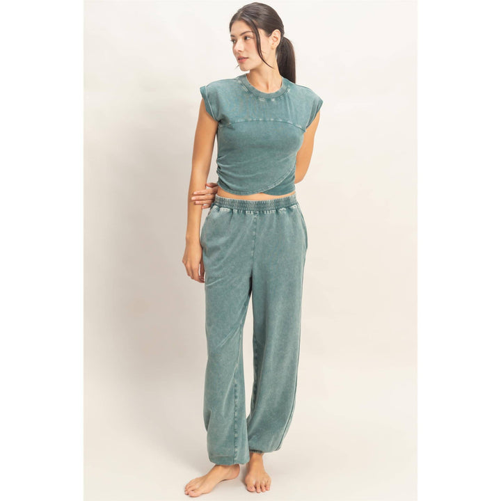 Athleisure - Rolled Sleeve Wrap-Front Crop Top And Jogger Set - - Cultured Cloths Apparel