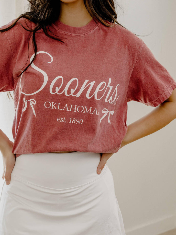 Graphic T-Shirts - OU Sooners Established Bows Crimson Comfort Colors Tee - - Cultured Cloths Apparel