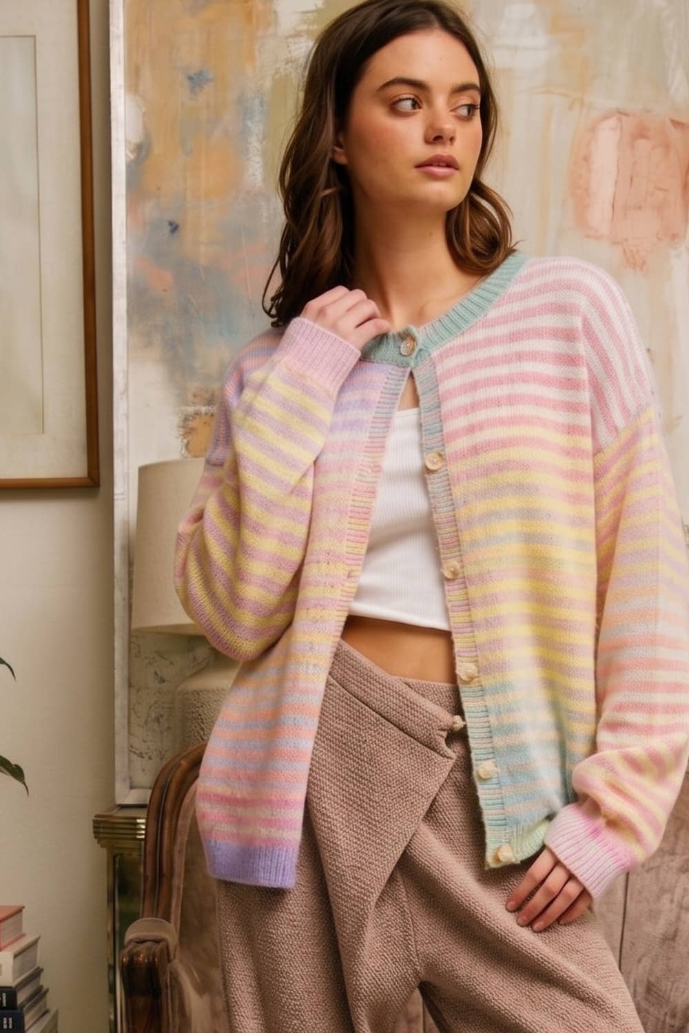 Cardigans - Space-Dye Striped Button-Down Cardigan - - Cultured Cloths Apparel