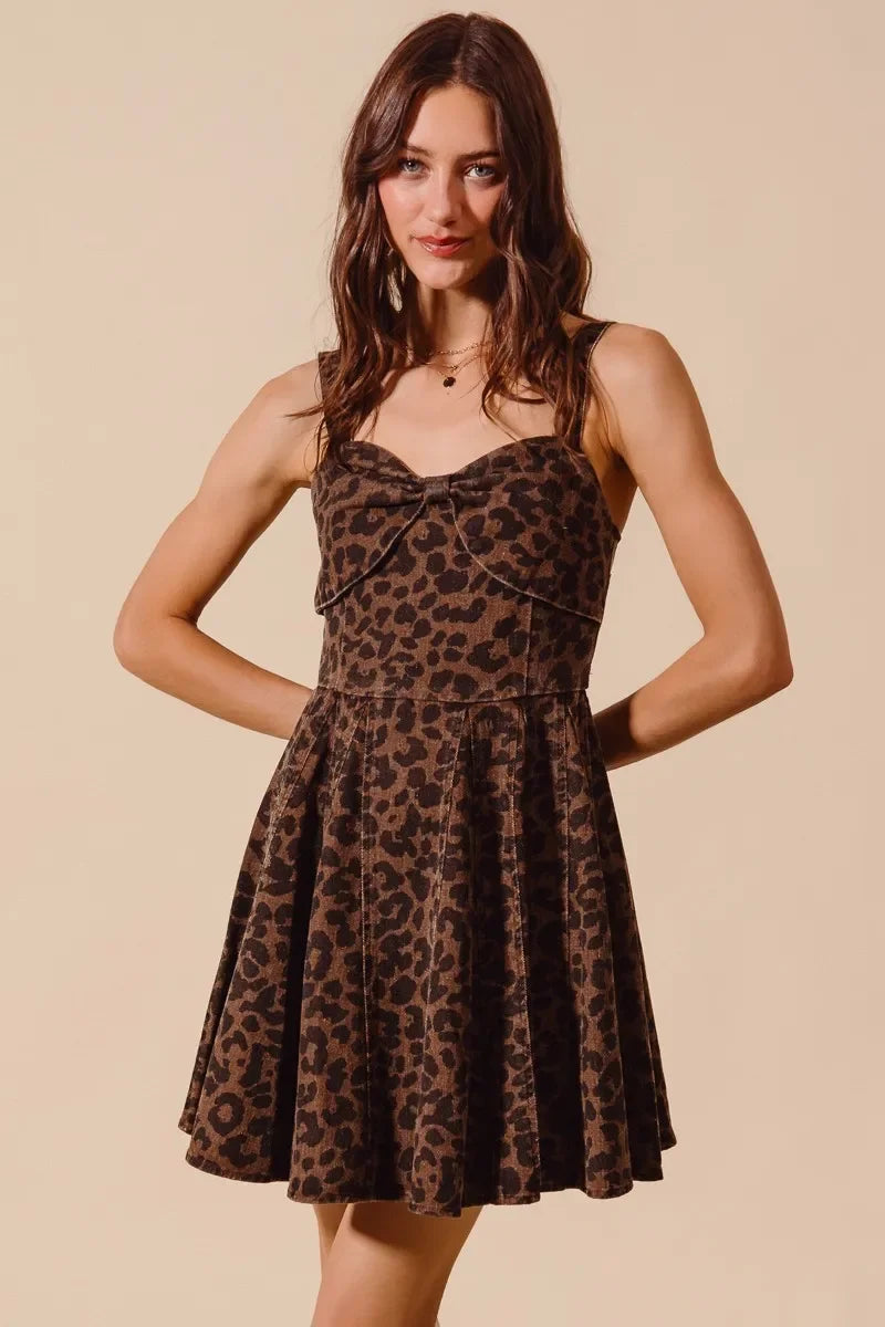 Women's Dresses - SO ME Mineral Washed Leopard Flare Cami Dress - - Cultured Cloths Apparel