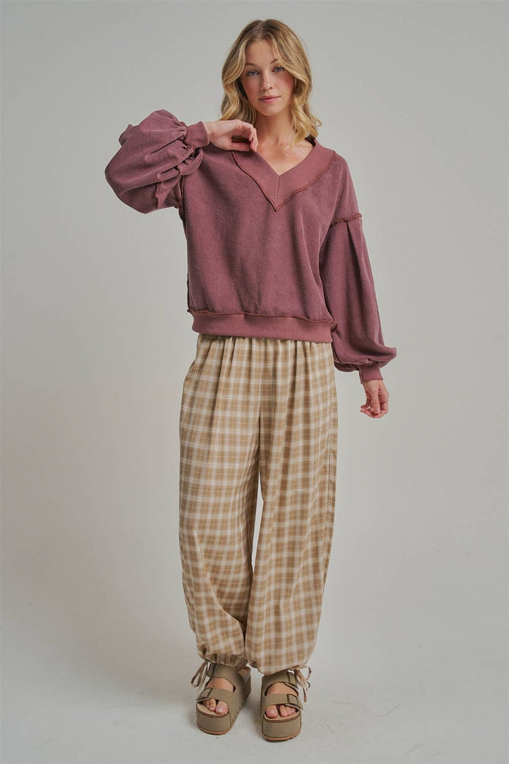 PLAID CHECKERED WIDE LEG BALLOON PANTS