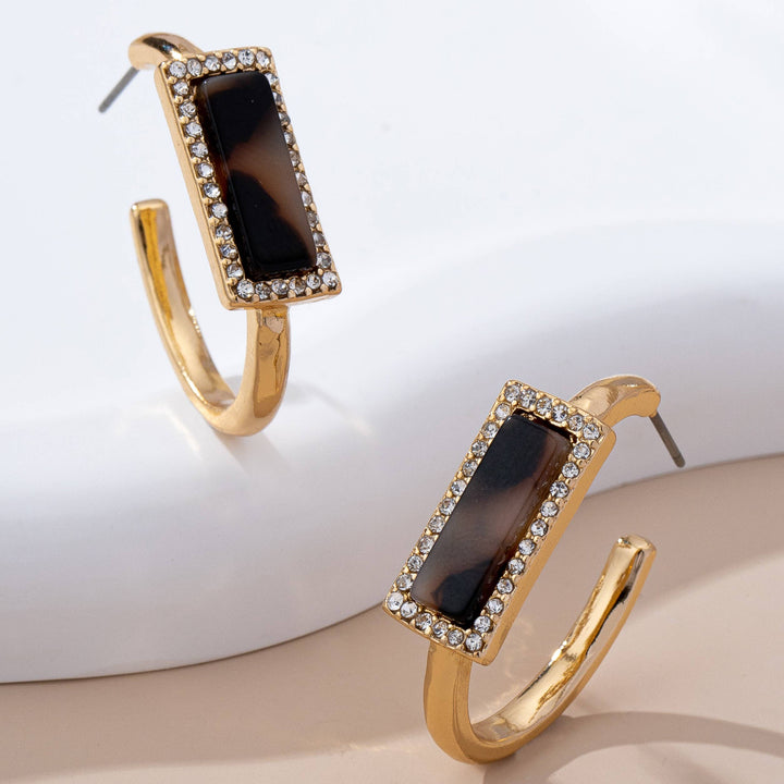Accessories, Earrings - Tortoise & Pavé Gold Hoop Earrings | 80E61636 - - Cultured Cloths Apparel