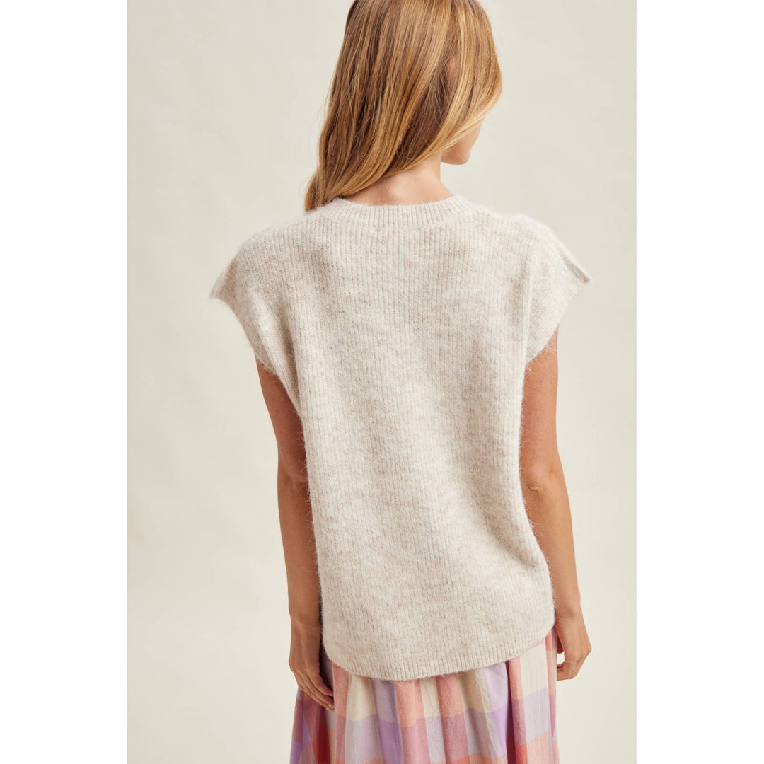 FUZZY BUTTON FRONT SWEATER VEST