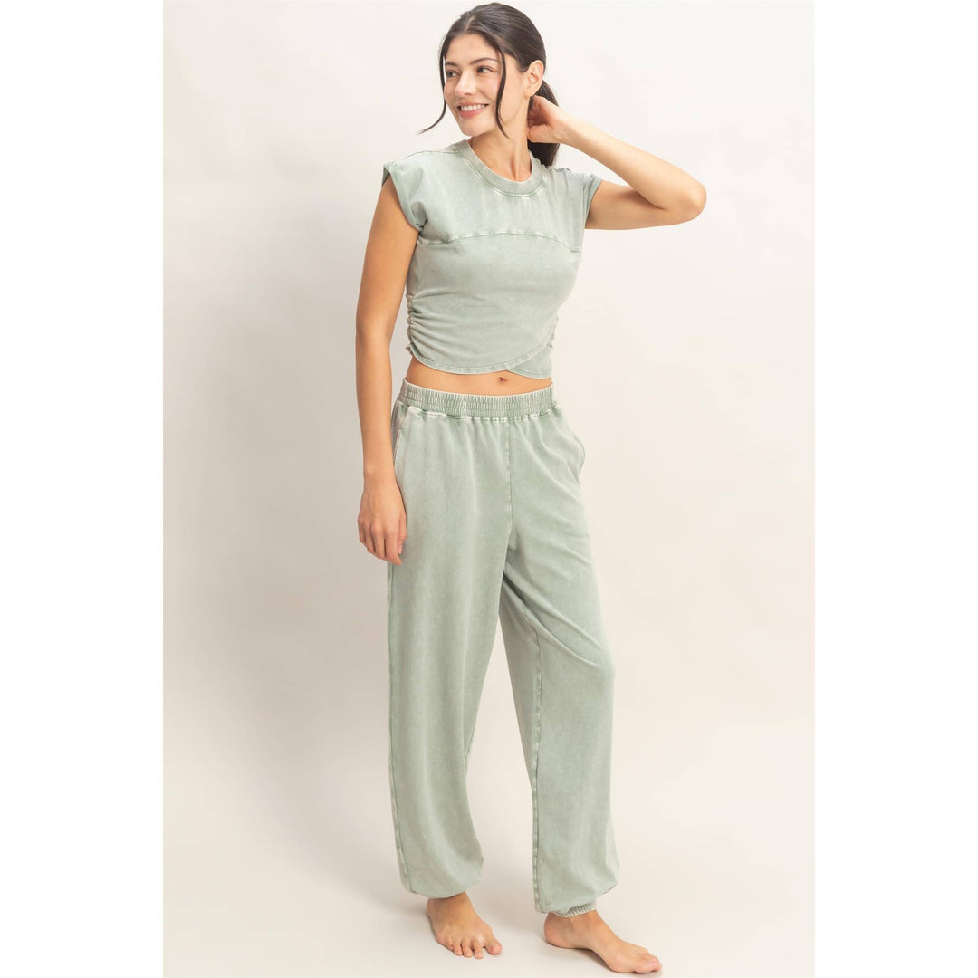 Athleisure - Rolled Sleeve Wrap-Front Crop Top And Jogger Set - - Cultured Cloths Apparel