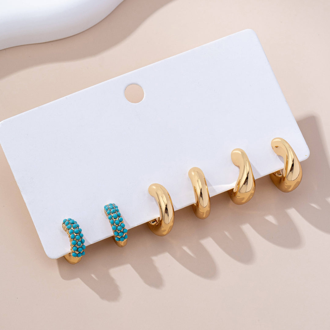 Accessories, Earrings - Turquoise Enamel Hoop Trio Earring Set | 80E61664 - - Cultured Cloths Apparel