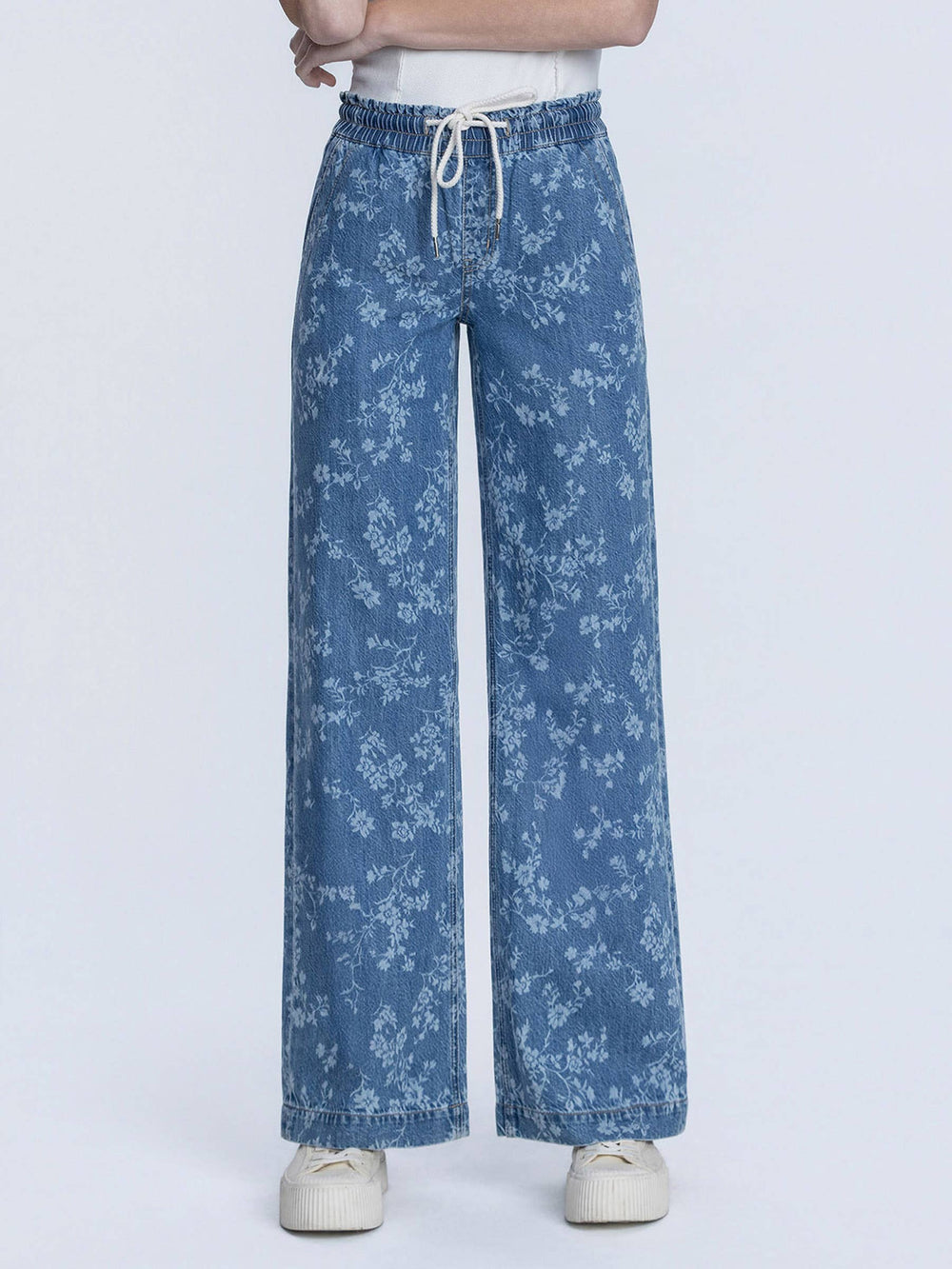 Denim - HIGH RISE FLORAL PRINT BAGGY WIDE LEG JEANS - 25 - Cultured Cloths Apparel