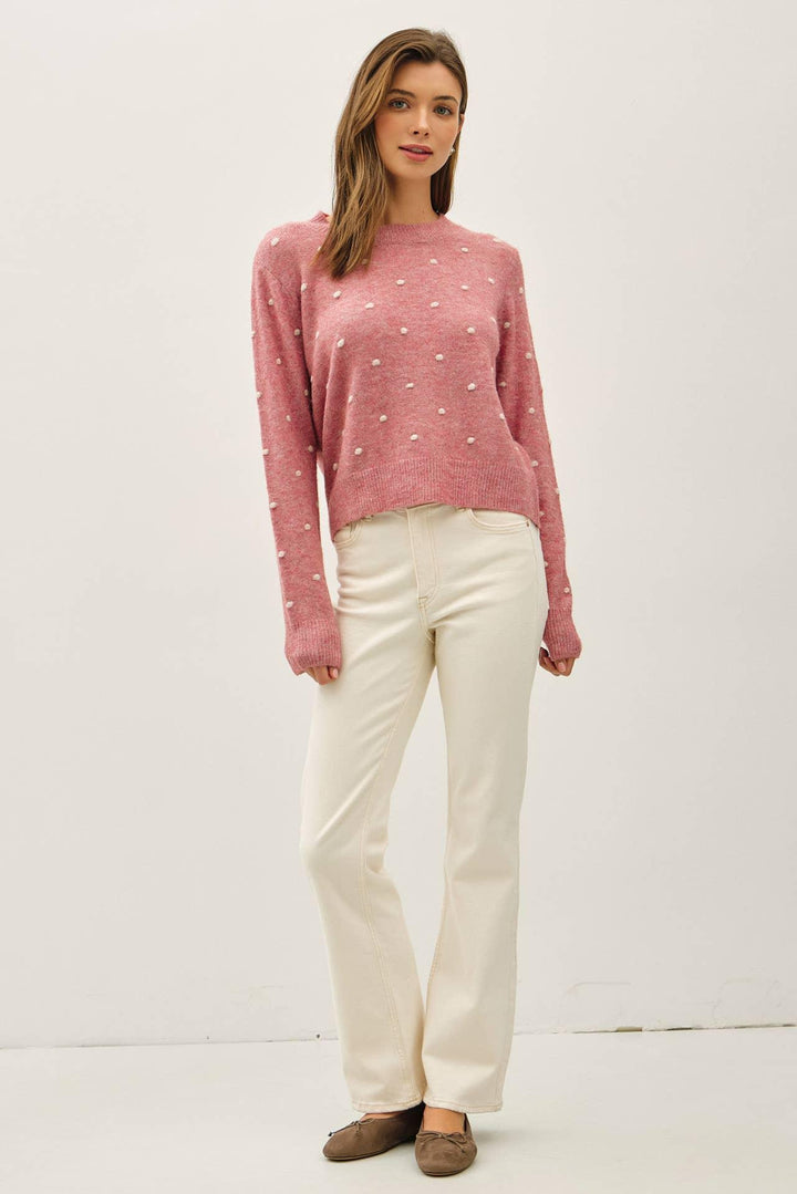 COZY DOTTED KNIT CREWNECK SWEATER