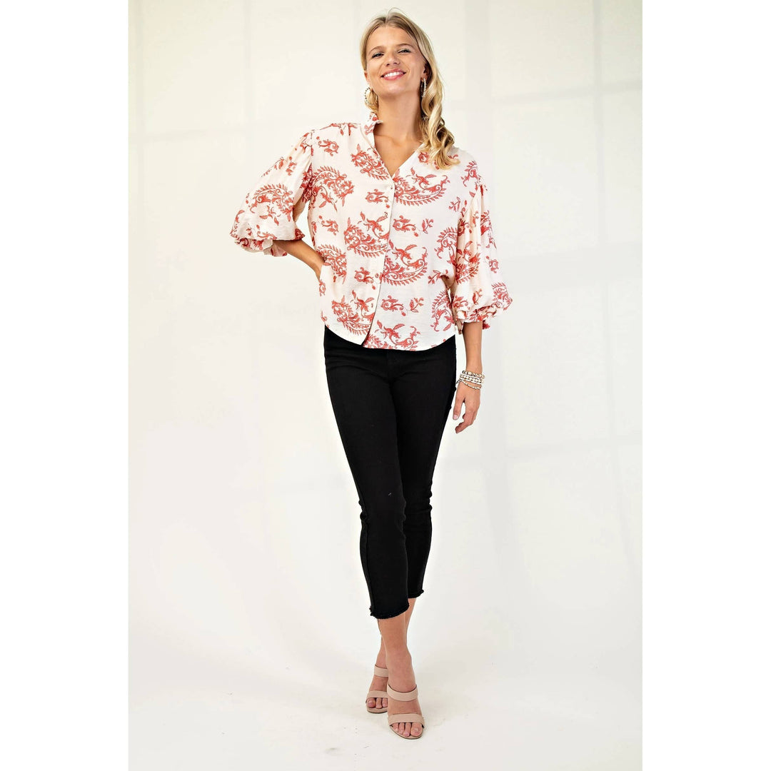 Women's 3/4 Sleeve - Balloon Sleeves Blouse - - Cultured Cloths Apparel