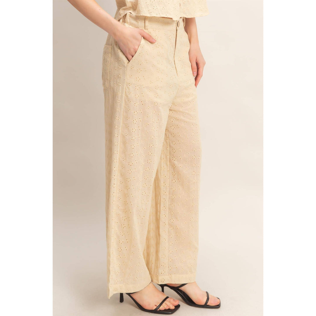 Olive Floral Eyelet Pants