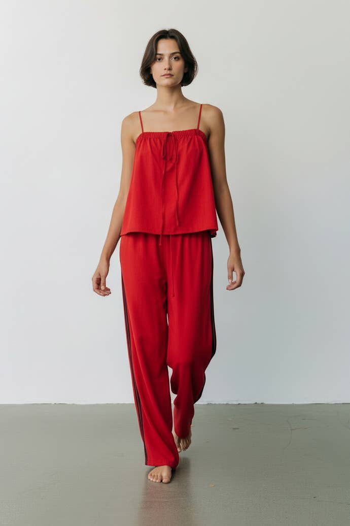 Solid Cotton Camisole & Wide-Leg Pant Set