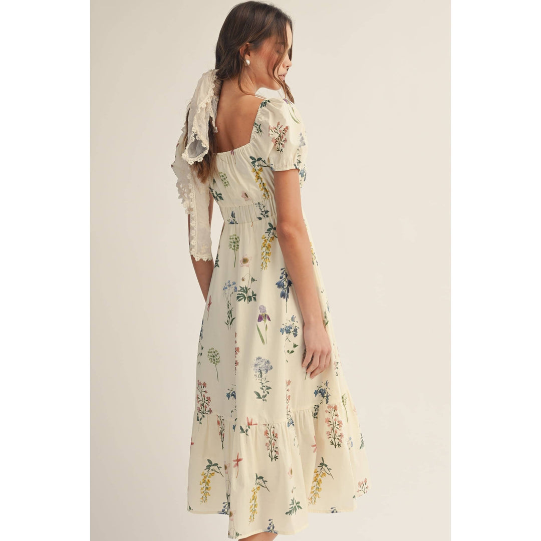 Dresses - Romantic Floral Puff Sleeve Maxi Dress - - Cultured Cloths Apparel