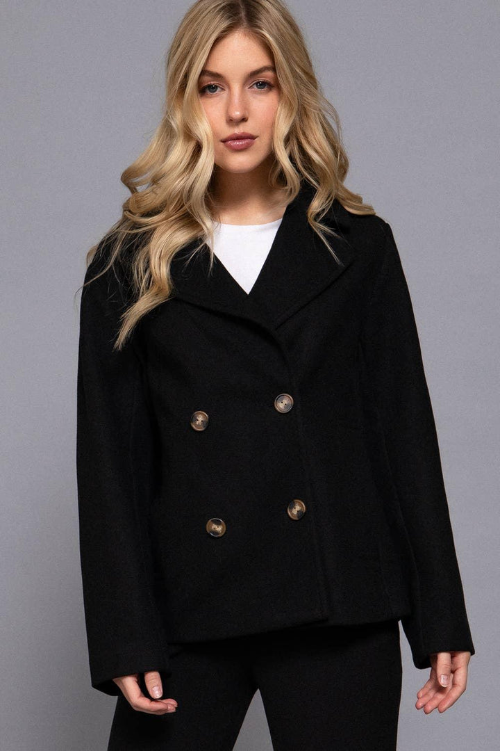 Outerwear - Long Sleeve Soft Felt Short Peacoat - - Cultured Cloths Apparel