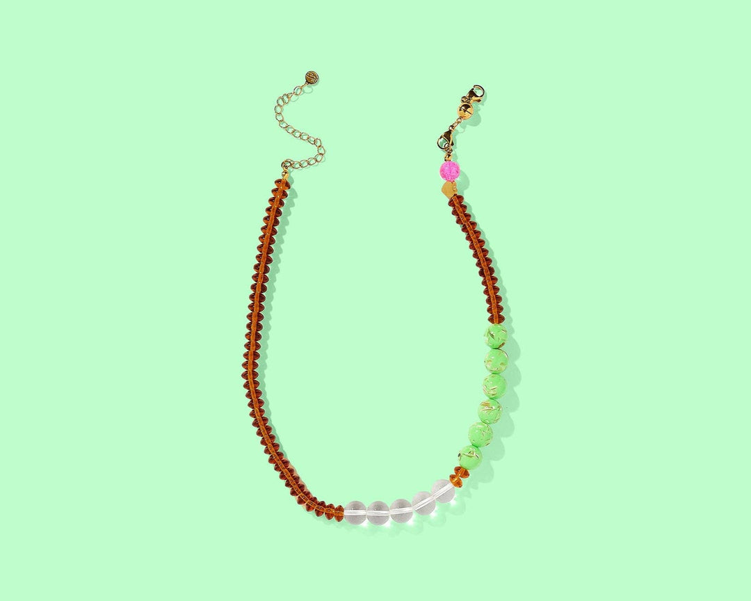 Accessories, Necklaces - Beaded Necklace - Brown + Clear + Green Glass Beads - Abby - - Cultured Cloths Apparel
