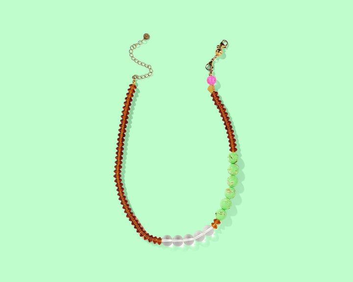 Accessories, Necklaces - Beaded Necklace - Brown + Clear + Green Glass Beads - Abby - - Cultured Cloths Apparel