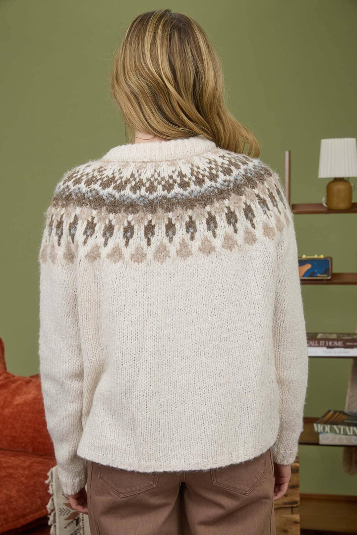 Women's Sweaters - FAIR ISLE PATTERN LONG SLEEVE KNIT CARDIGAN - - Cultured Cloths Apparel