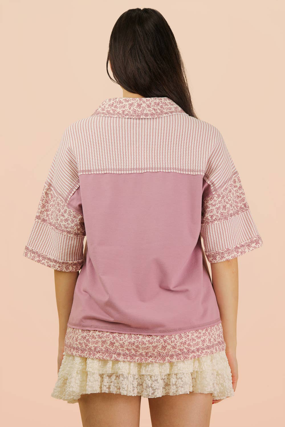 Women's Short Sleeve - Oversized Half Button Down Collared Knit Top - - Cultured Cloths Apparel