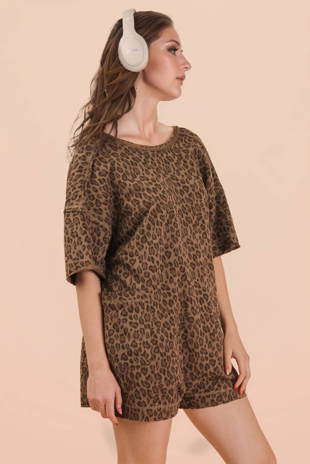 Women's Rompers - Leopard Printed Knit Comfy Romper - - Cultured Cloths Apparel