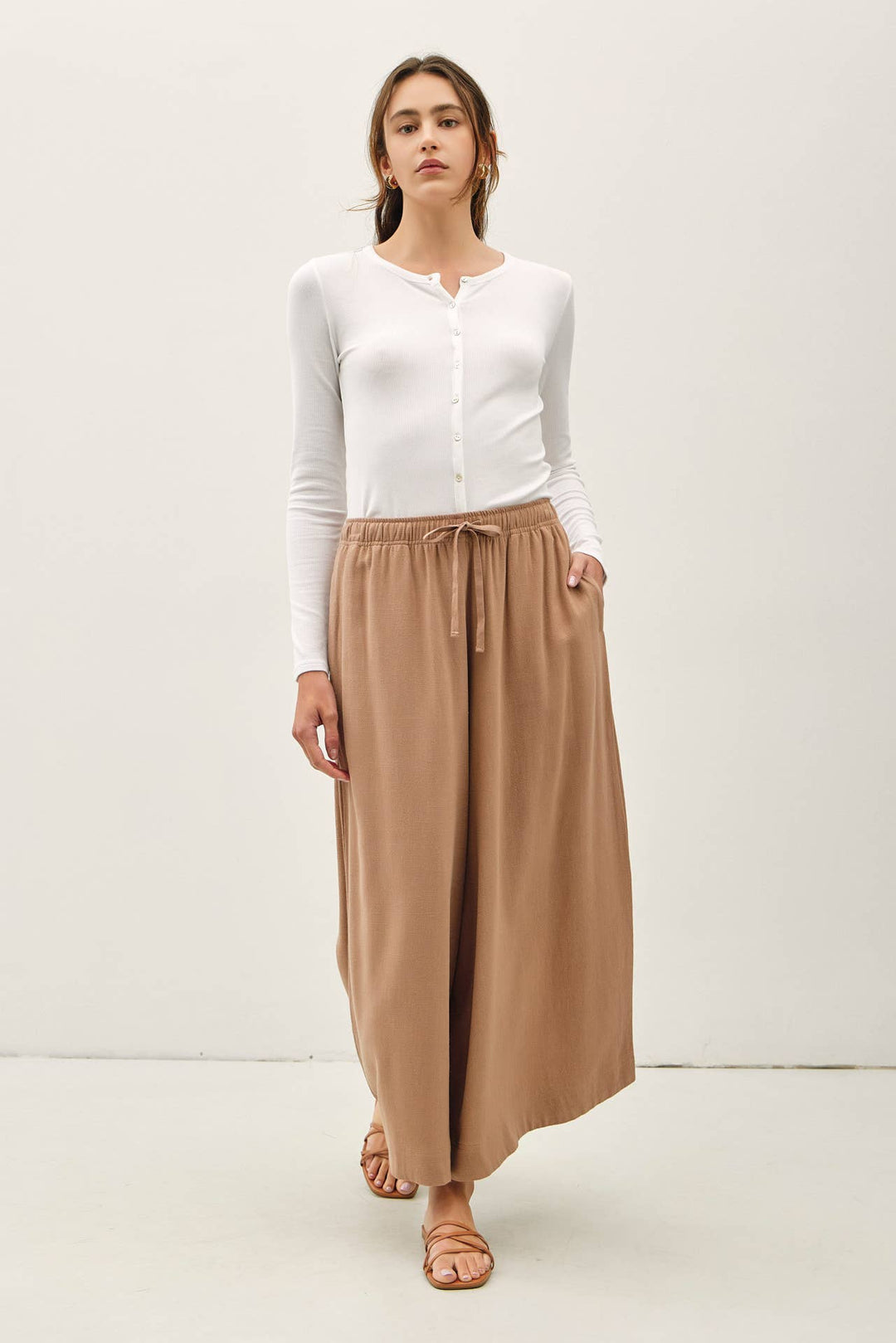 Pants - LINEN BLEND CROPPED PALAZZO PANTS - - Cultured Cloths Apparel