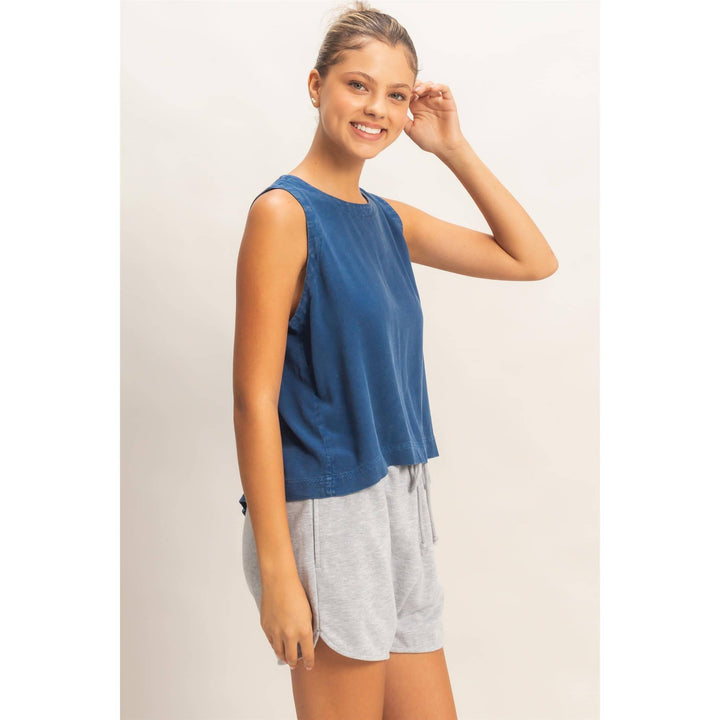 Women's Sleeveless - Pink Mineral Wash Button Back Sleeveless Top - - Cultured Cloths Apparel