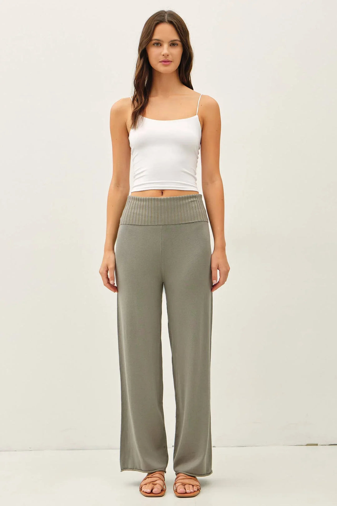 FINE KNIT FOLD OVER RIBBED WAIST SWEATER PANTS