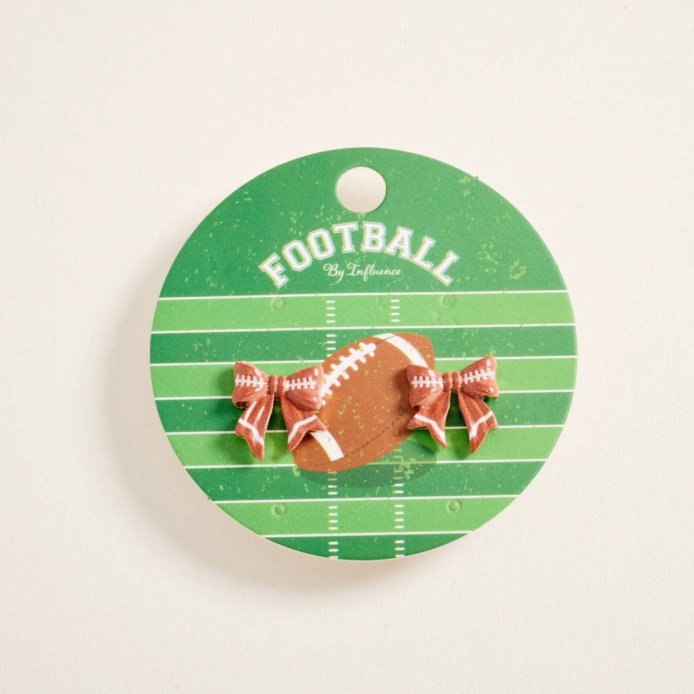 Accessories, Earrings - 0.75 Inch Football Pattern Print Ribbon Bow Post Earrings - - Cultured Cloths Apparel