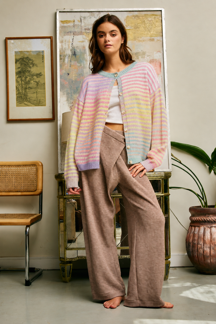 Cardigans - Space-Dye Striped Button-Down Cardigan - - Cultured Cloths Apparel
