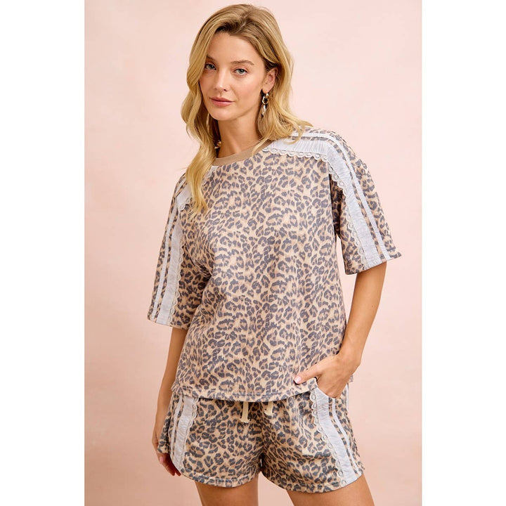 Women's Short Sleeve - LEOPARD TERRY SIDE DETAIL SHORT SLEEVES TOP - - Cultured Cloths Apparel