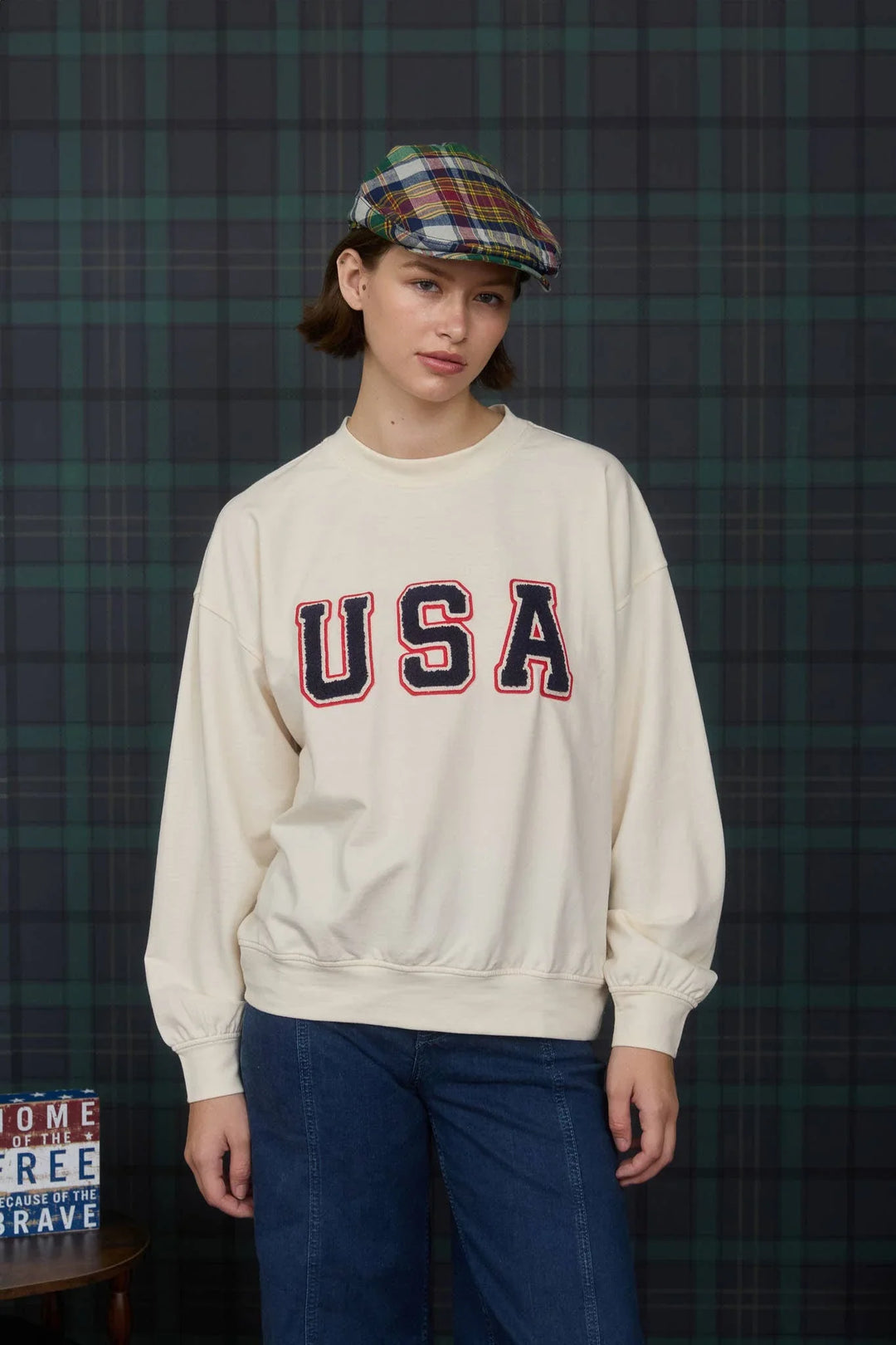 Women's Long Sleeve - USA VARSITY LETTER LONG SLEEVE KNIT TOP - - Cultured Cloths Apparel