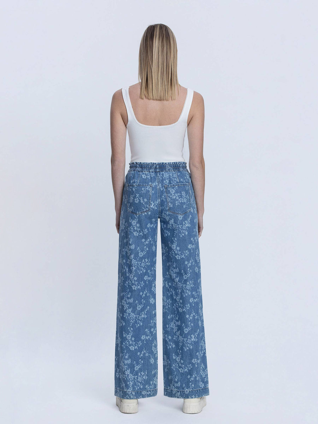 Denim - HIGH RISE FLORAL PRINT BAGGY WIDE LEG JEANS - - Cultured Cloths Apparel