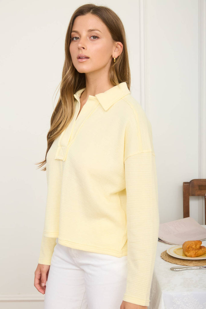 Women's Long Sleeve - EXPOSED SEAM LONG SLEEVE TEXTURED KNIT POLO - - Cultured Cloths Apparel