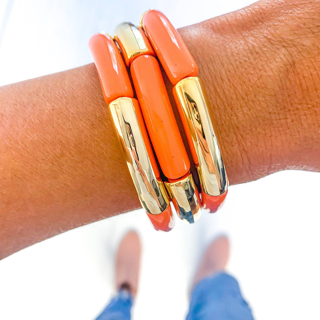 Accessories, Bracelets - Gold Acrylic Tube Bamboo Bracelets - - Cultured Cloths Apparel