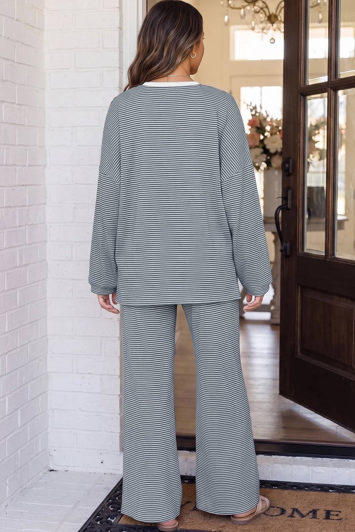 Sleepwear & Loungewear - Striped Oversize 2pcs Casual Shift Lounge Set - - Cultured Cloths Apparel