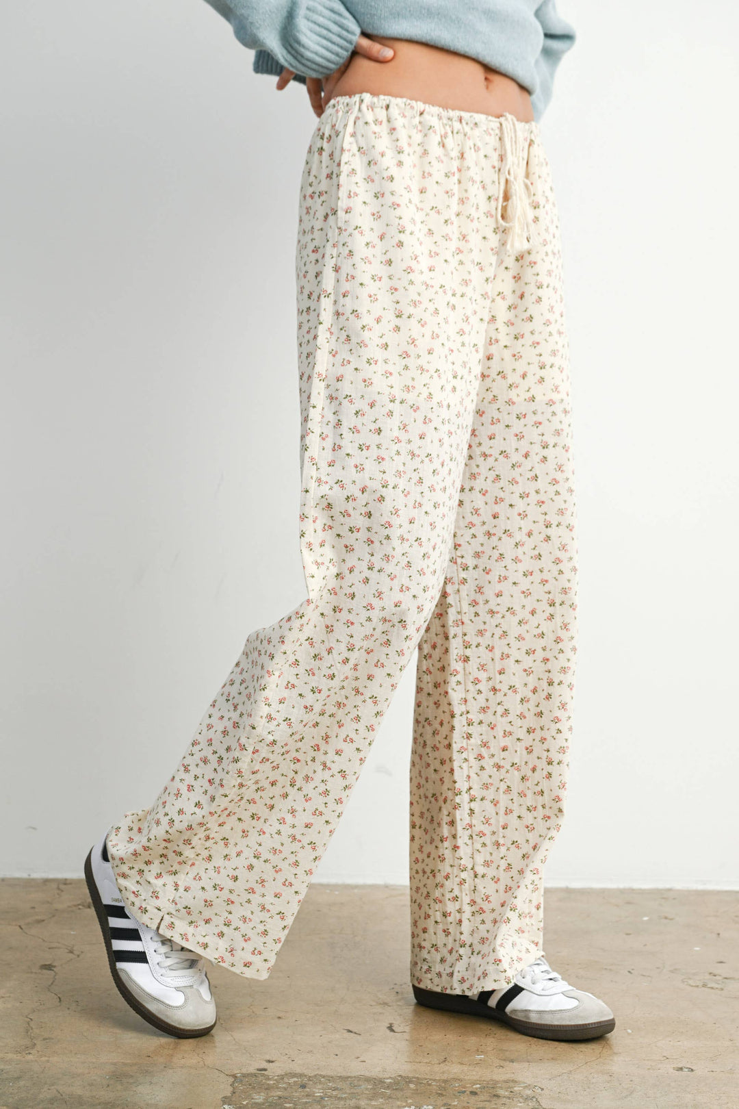 Pants - Floral Print Drawstring Pants - - Cultured Cloths Apparel