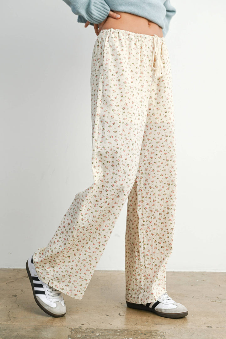 Pants - Floral Print Drawstring Pants - - Cultured Cloths Apparel