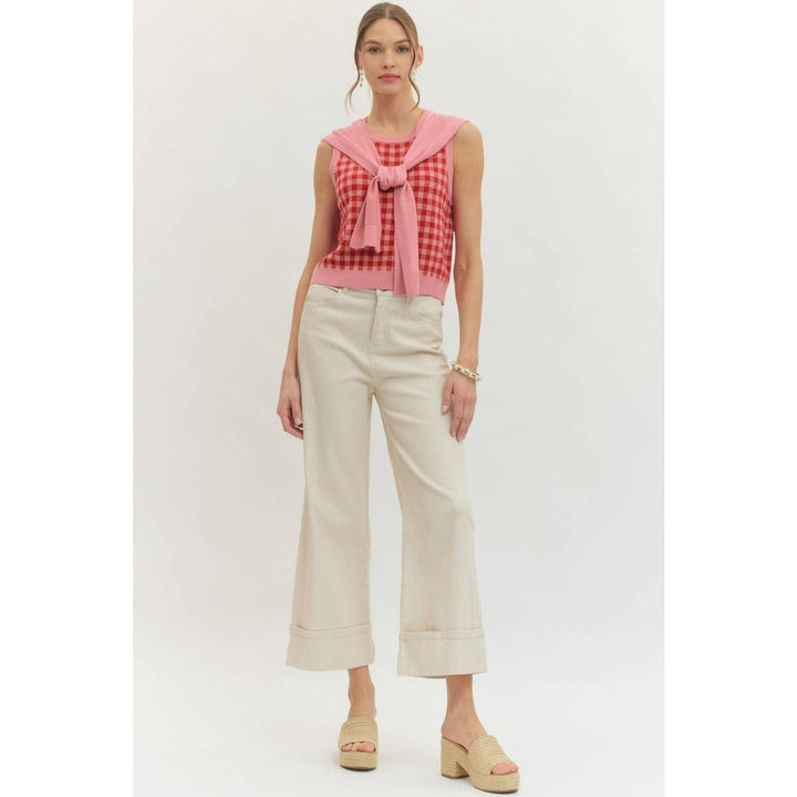 Women's Sleeveless - Gingham sleeveless sweater knit top - - Cultured Cloths Apparel