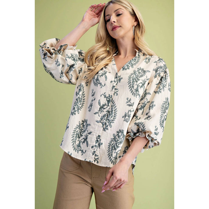 Women's 3/4 Sleeve - Balloon Sleeves Blouse - - Cultured Cloths Apparel