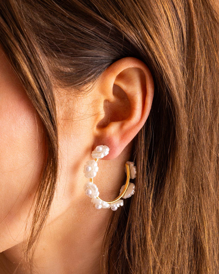 Accessories, Earrings - Hoop Earrings - Pearl Flowers - Amelia - Medium - Cultured Cloths Apparel