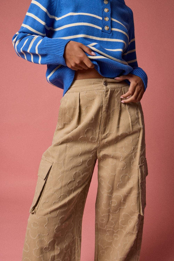 Women's Sweaters - Knit Henley Placket Striped Sweater Top - - Cultured Cloths Apparel