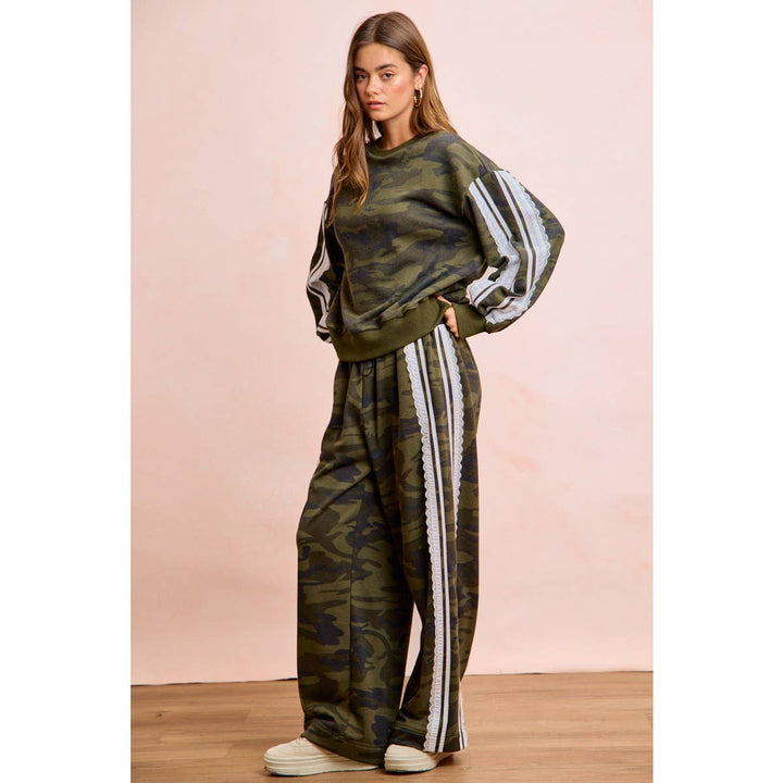 Pants - CAMOUFLAGE FRENCH TERRY LACE CONTRAST SWEATPANTS - - Cultured Cloths Apparel