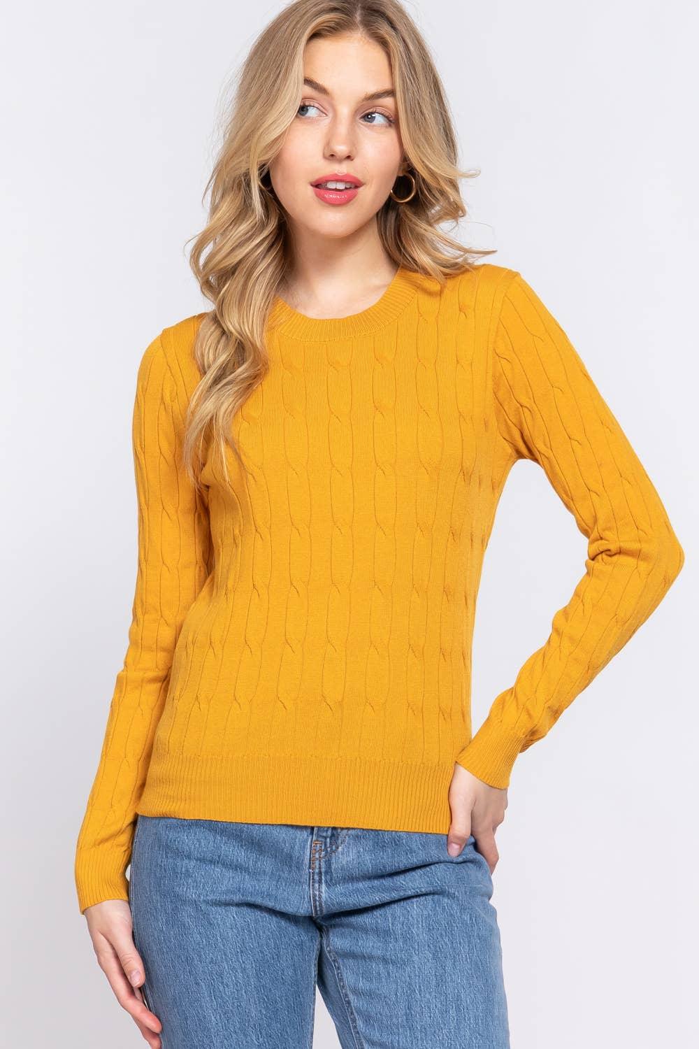 Women's Sweaters - Long Sleeve Round Neck Cable Sweater - - Cultured Cloths Apparel