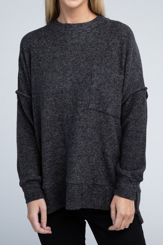  - Brushed Melange Drop Shoulder Oversized Sweater - BLACK - Cultured Cloths Apparel