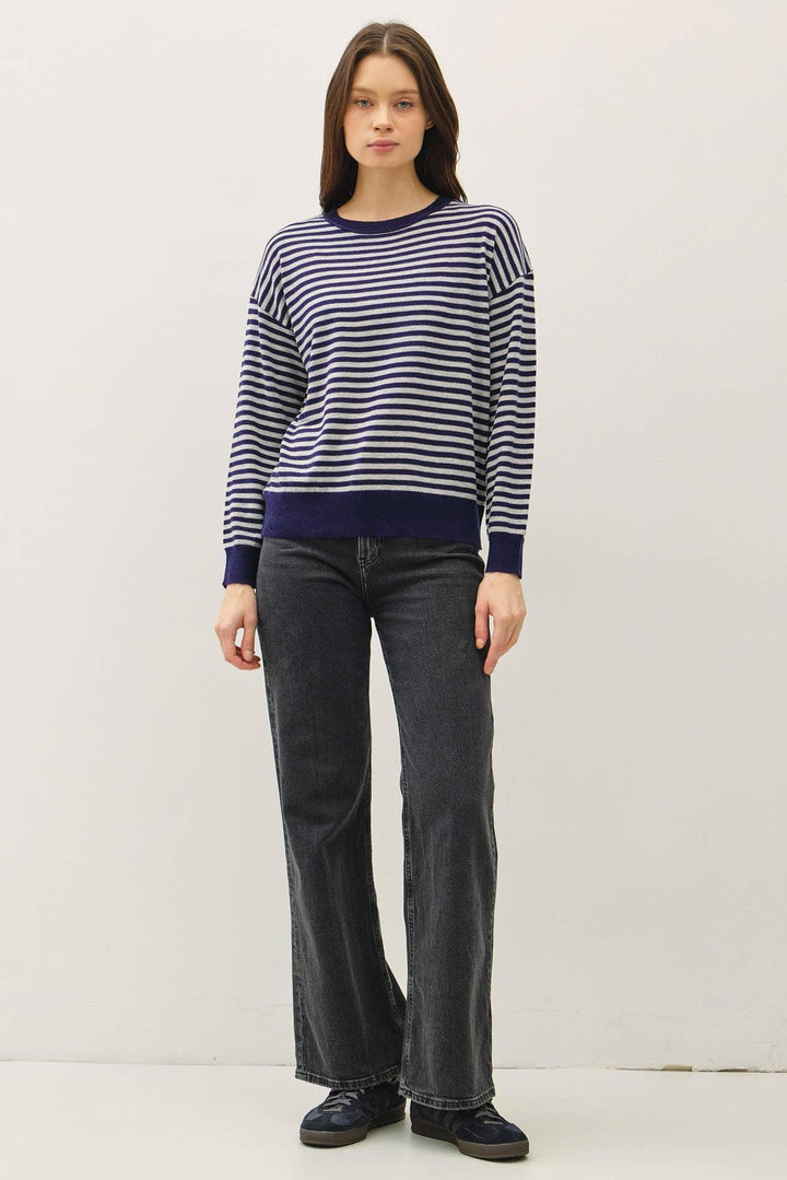 WOOL BLENDED STRIPED SWEATER TOP