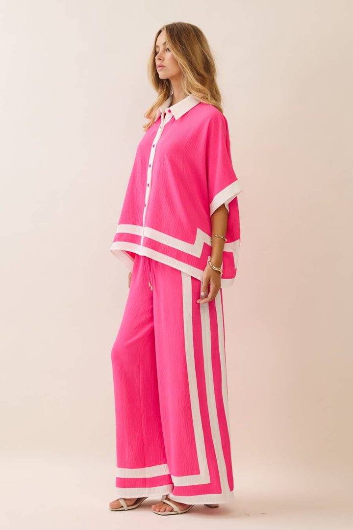 Contrast Trim Shirt With Matching Pants Set