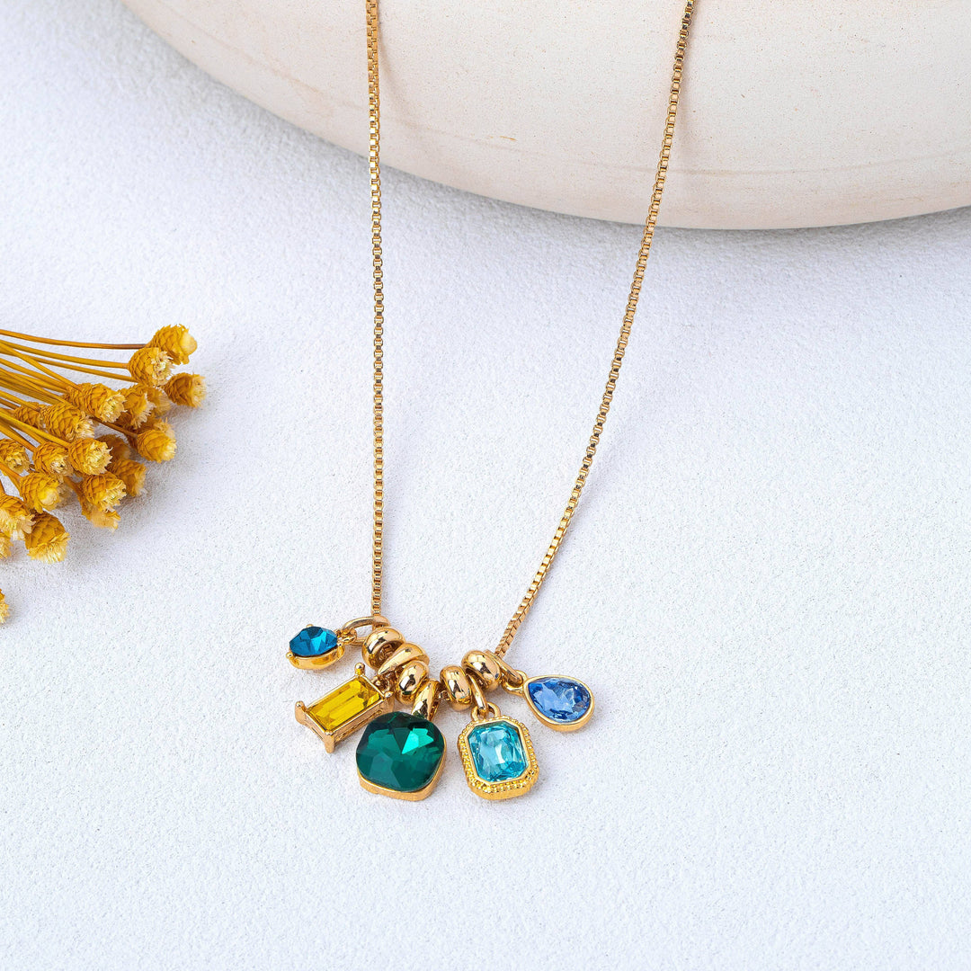 Accessories, Jewelry - Multicolor Crystal Cluster Charm Pendant Necklace | 80N93296 - - Cultured Cloths Apparel