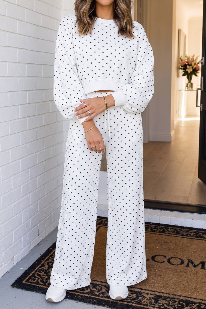 Polka Dot Casual Shift Drawstring Pants Set