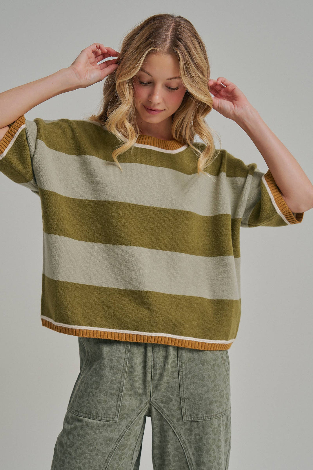 WIDE STRIPE LOOSE FIT DROP SHOULDER SWEATER TOP
