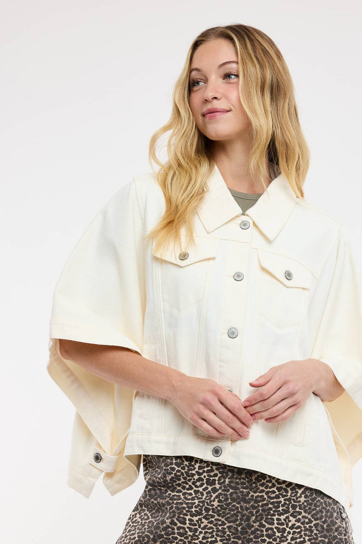 SHORT SLEEVE OVERSIZED DENIM PONCHO JACKET / WL25-12318