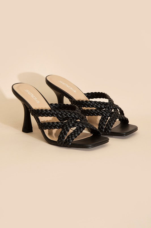 Shoes - KELLAN-S Double Cross Braided Heels - BLACK - Cultured Cloths Apparel