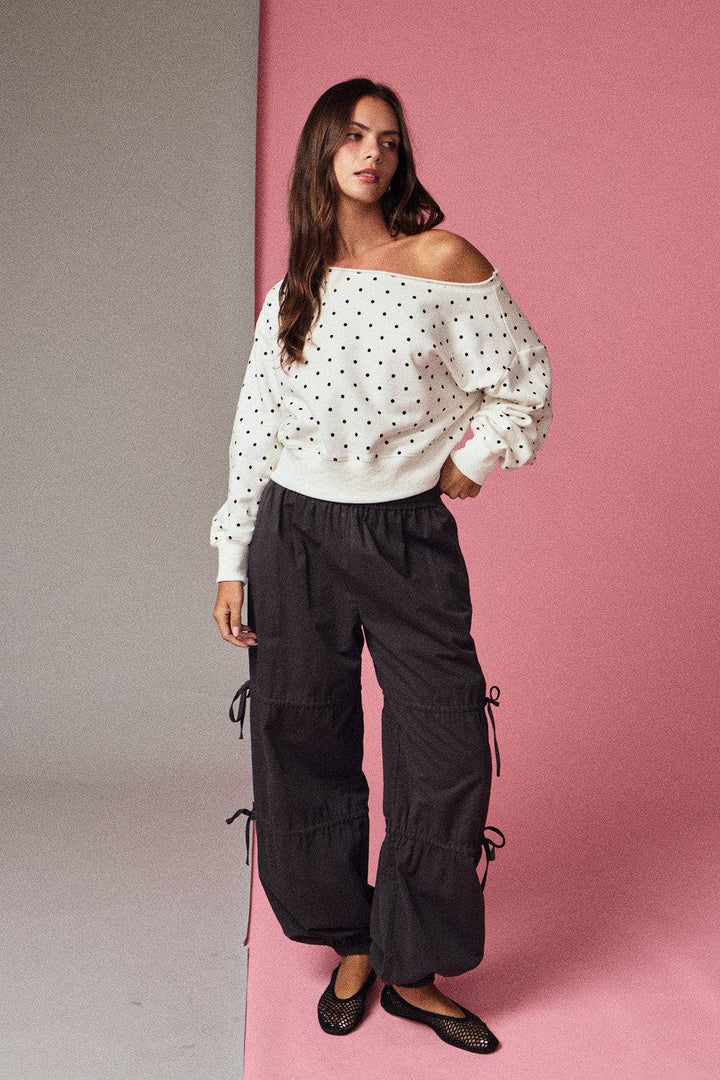 Polka Dot Off Shoulder Sweatshirt Relaxed Fit