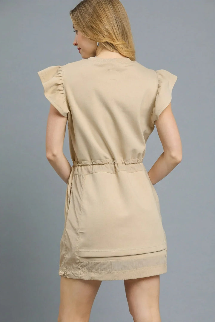 Women's Dresses - Umgee Luxe knit Ruffle Sleeve Drawstring Mini Dress - - Cultured Cloths Apparel